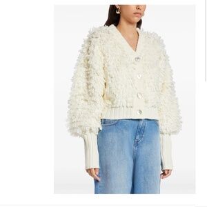 NWT FARM Rio V-neck cream textured-finish V neck cardigan sweater SIZE M